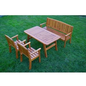 Lehký a pevný zahradní set z masivu - stůl + 2x židle + 1x lavice