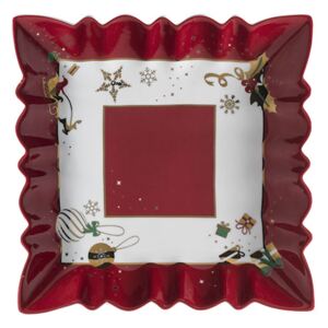 Vánoční tác na cukroví čtvercového tvaru ALLELUIA BRANDANI (barva - porcelán, bílá/červená/zlatá)