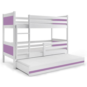 Patrová postel BALI 3 + matrace + rošt ZDARMA, 190 x 80, bílý, fialový