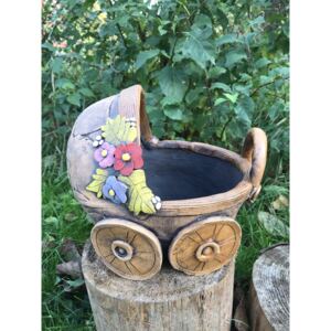 Keramika Javorník květináč - kočárek 29 x 18 cm, hnědý