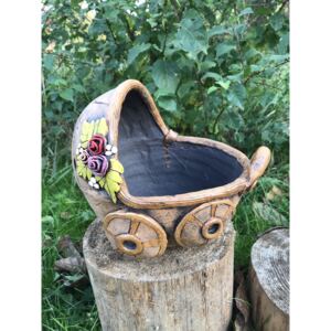 Keramika Javorník květináč - kočárek 29 x 18 cm, hnědý