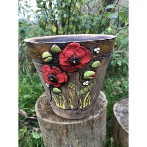 Keramika Javorník květináč - Vlčí mák 20 x 18 cm, hnědý