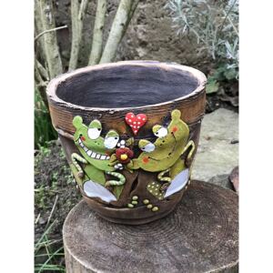 Keramika Javorník květináč - žabky 17 x 15 cm, hnědý