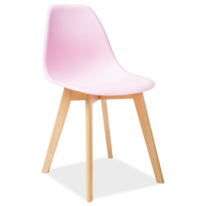Jídelní plastová židle v růžové barvě s dřevěnou konstrukcí KN900