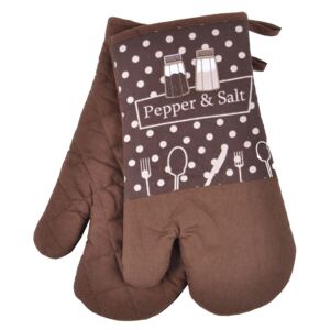 Kuchyňské bavlněné rukavice chňapky PEPŘ A SŮL, hnědá, 18x30 cm , 100% BAVLNA Essex