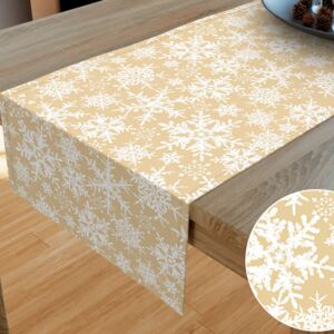 Goldea vánoční bavlněný běhoun na stůl - vzor sněhové vločky na zlatém 20x120 cm