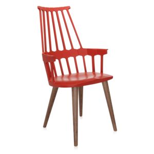 Kartell - Židle Comback Wooden Legs, oranžovo-červená/dub