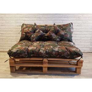 Paletové prošívané sezení - sedák 120x80 cm, opěrka 120x40 cm, 2x polštáře 30x30 cm, barva khaki, Mybesthome