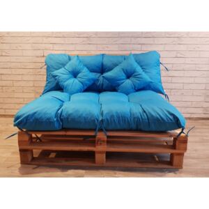 Paletové prošívané sezení - sedák 120x80 cm, opěrka 120x40 cm, 2x polštáře 30x30 cm, barva světle modrá, Mybesthome