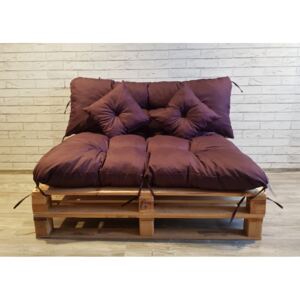 Paletové prošívané sezení - sedák 120x80 cm, opěrka 120x40 cm, 2x polštáře 30x30 cm, švestková, Mybesthome