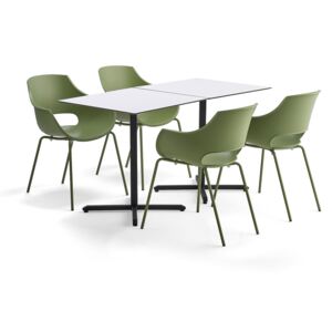 AJ Produkty Jídelní set Becky + River, 2 stoly a 4 zelené židle