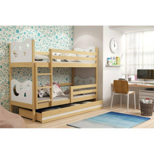 Patrová postel KAMIL + matrace + rošt ZDARMA, 90x200, borovice, bílá