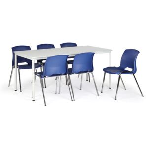Stůl jídelní, šedý 1800x800 + 6 židlí Cleo, modrá