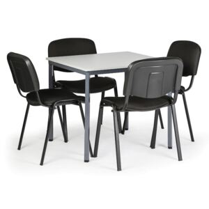 Stůl jídelní, šedý 800x800 + 4 židle Viva černé