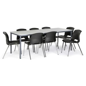 Stůl jídelní, šedý 2000x800 + 8 židlí Cleo, černá