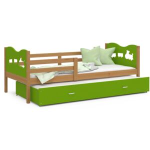 Dětská postel s přistýlkou MAX W - 200x90 cm - zelená/olše - vláček