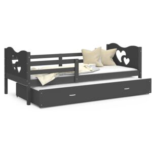 Dětská postel s přistýlkou MAX W - 190x80 cm - šedá - srdíčka