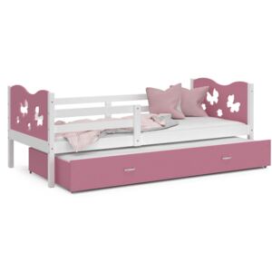 Dětská postel s přistýlkou MAX W - 190x80 cm - růžovo-bílá - motýlci