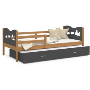 Dětská postel s přistýlkou MAX W - 190x80 cm - šedá/olše - vláček