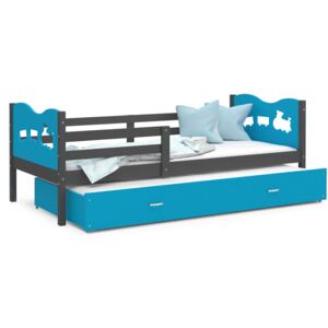 Dětská postel s přistýlkou MAX W - 200x90 cm - modro-šedá - vláček