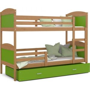 DOBRESNY Dětská patrová postel Matyas dřevěná 160x80 OLŠE-ZELENÁ