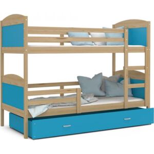 DOBRESNY Dětská patrová postel Matyas dřevěná 160x80 BOROVICE-MODRÁ