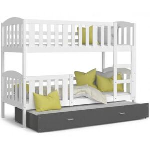 DOBRESNY Dětská patrová postel KUBU 3 200x90 cm BÍLÁ ŠEDÁ