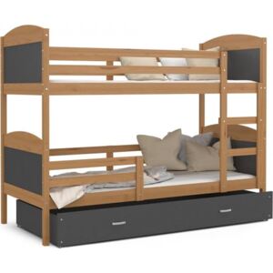 DOBRESNY Dětská patrová postel Matyas dřevěná 160x80 OLŠE-ŠEDÁ