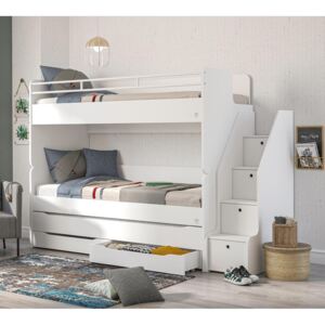 Patrová postel s úložným prostorem a schůdky Pure - bílá