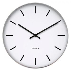 Bílé nástěnné hodiny se stříbrným rámečkem 4379 Karlsson 38cm