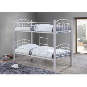 NORTON Dvoupatrová postel 90x190 kov bílá /dřevo bílé