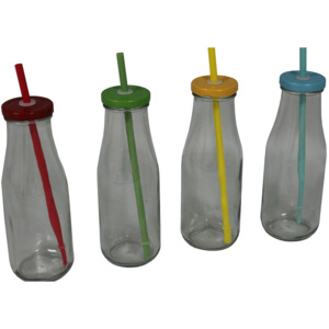 Antic Line Skleněná lahev s brčkem 4ks -barevné varianty