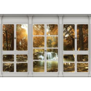 Postershop Fototapeta vliesová: Podzimní vodopád (pohled z okna) - 184x254 cm