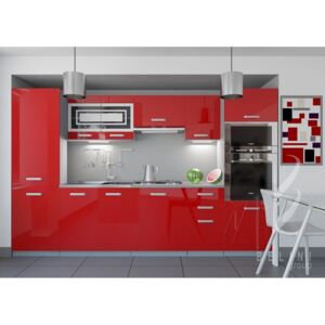 Moderní červená kuchyně Syka 300 cm s LED osvětlením