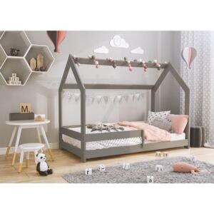 Dětská postel Domek 80x160 cm D5 + rošt a matrace ZDARMA - šedá / dub sonoma