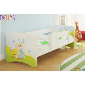 Dětská postel s bariérkou Nico - Míša dáreček/bílá - 160x80 cm