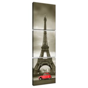 Obraz na plátně Červené auto před Eiffelovou věží v Paříži 30x90cm 3533A_3V