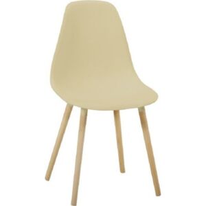 Béžová plastová židle, dřevěná podnož