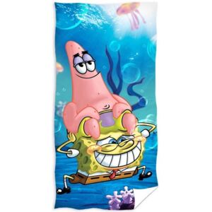 Carbotex • Dětská plážová osuška Spongebob a Patrick - 100% bavlna 300 g/m2 - 70 x 140 cm