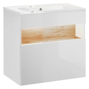 Koupelnová závěsná skříňka pod umyvadlo HAVANA bílá 60 cm s LED osvětlením