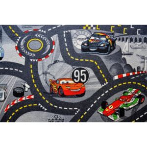 Metrážový koberec World of cars šedý