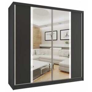 Luxusní šatní skříň s posuvnými dveřmi s volitelným typem zrcadla šířka 200 cm černý korpus 105