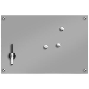 Skleněná magnetická tabule, šedá barva + 3 magnety, 60x40 cm, ZELLER
