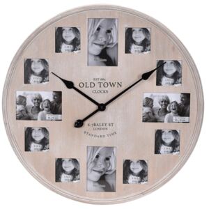 Nástěnné hodiny s 12 rámečky na fotky, dřevěné, 60 cm