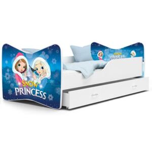 Dětská postel KEVIN 70x140 cm v bílé barvě se šuplíkem SNĚŽNÉ PRINCEZNY