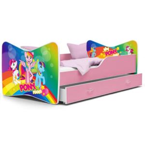 Dětská postel KEVIN 70x140 cm v růžové barvě se šuplíkem PONÍCI