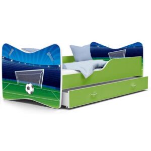 Dětská postel KEVIN 70x140 cm v zelené barvě se šuplíkem FOTBAL