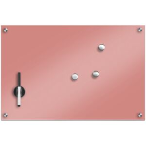 Skleněná magnetická tabule na poznámky, barva růžová + 3 magnety, 60x40 cm, ZELLER