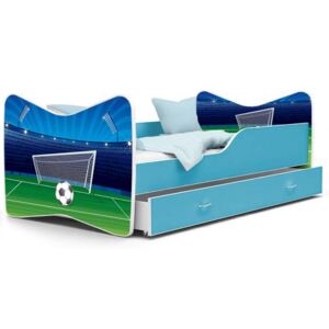 Dětská postel KEVIN 70x140 cm v modré barvě se šuplíkem FOTBAL