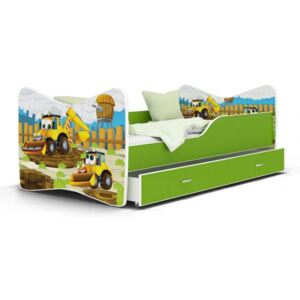 Dětská postel KEVIN 70x140 cm v zelené barvě se šuplíkem BAGŘÍCI